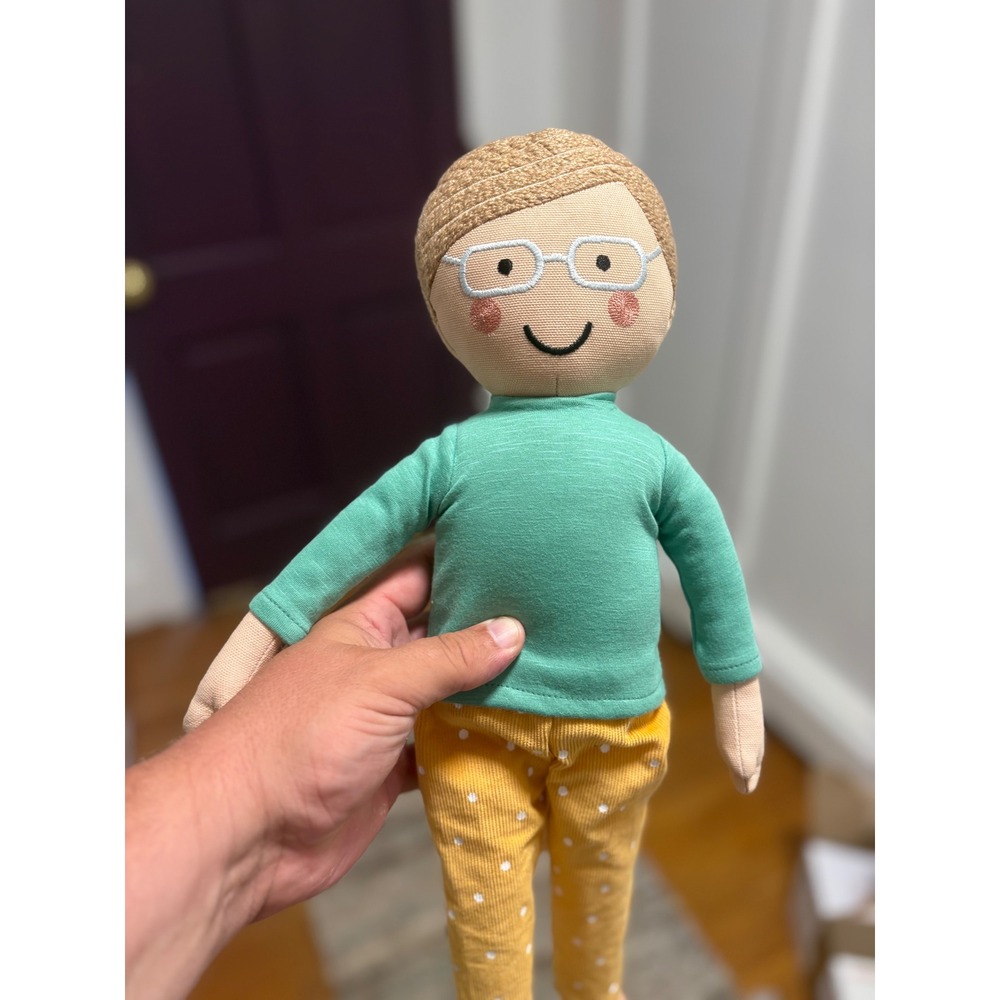 Target Plush Boy Doll with Glasses Teal Shirt Yellow Polka Dot Pants 20 Inch